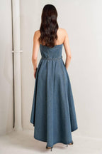 MIDNIGHT VOLUME DENIM MIDI DRESS Flying Tomato
