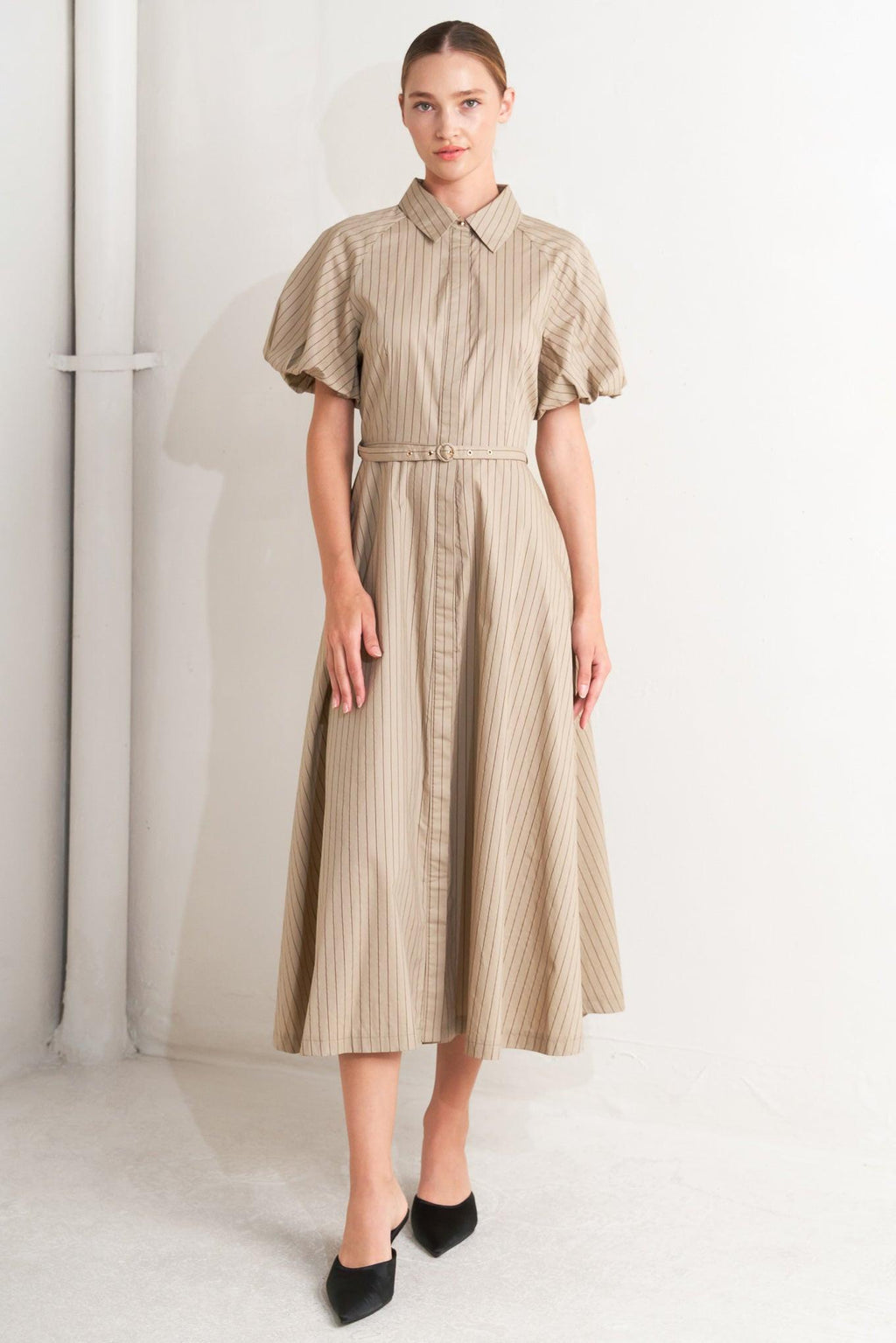 CLASSIC NEUTRAL WOVEN MIDI DRESS Flying Tomato