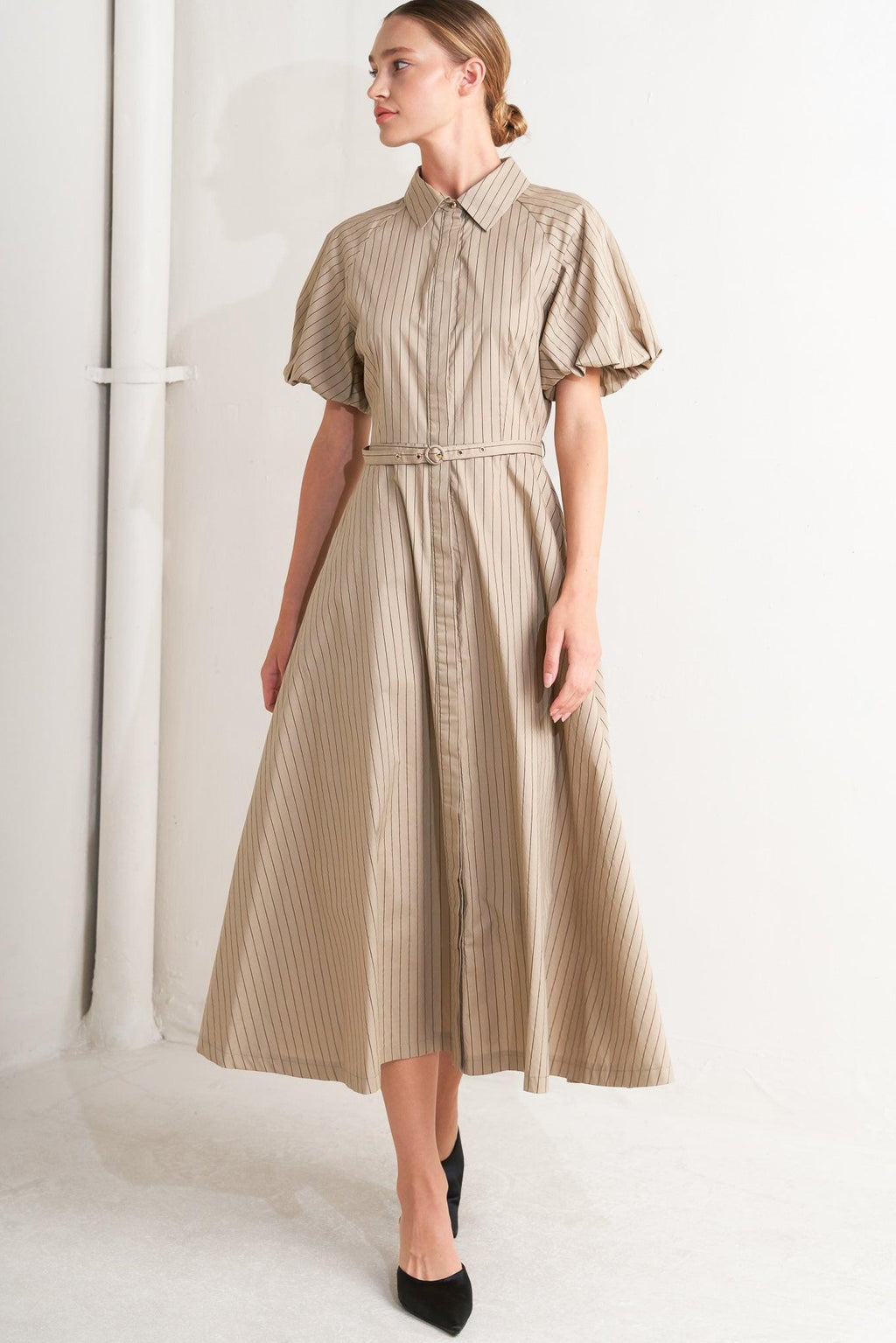 CLASSIC NEUTRAL WOVEN MIDI DRESS Flying Tomato