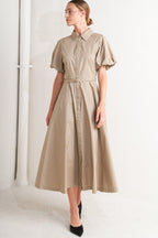 CLASSIC NEUTRAL WOVEN MIDI DRESS Flying Tomato