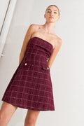 TWEED DOLL WINE WOVEN MINI DRESS Flying Tomato