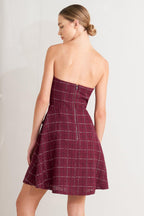 TWEED DOLL WINE WOVEN MINI DRESS Flying Tomato