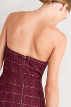 TWEED DOLL WINE WOVEN MINI DRESS Flying Tomato