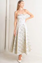 PASTEL BLOOM WOVEN JACQUARD MIDI DRESS Flying Tomato