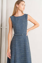 VINTAGE VIBE BOUCLÉ WOVEN TWEED MIDI DRESS Flying Tomato