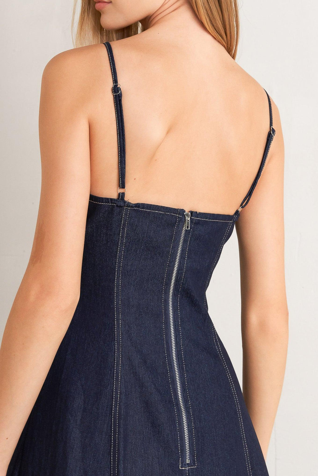 RAW ELEGANCE DENIM MIDI DRESS Flying Tomato