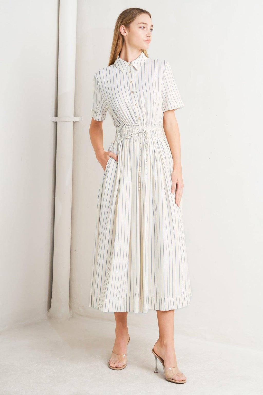 SUNDAY STRIPE WOVEN MIDI DRESS Flying Tomato