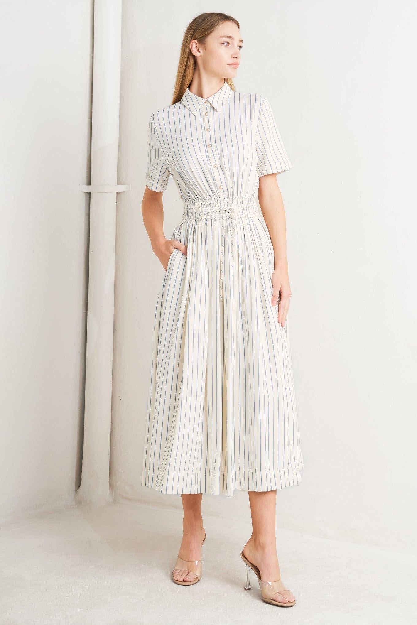 SUNDAY STRIPE WOVEN MIDI DRESS Flying Tomato