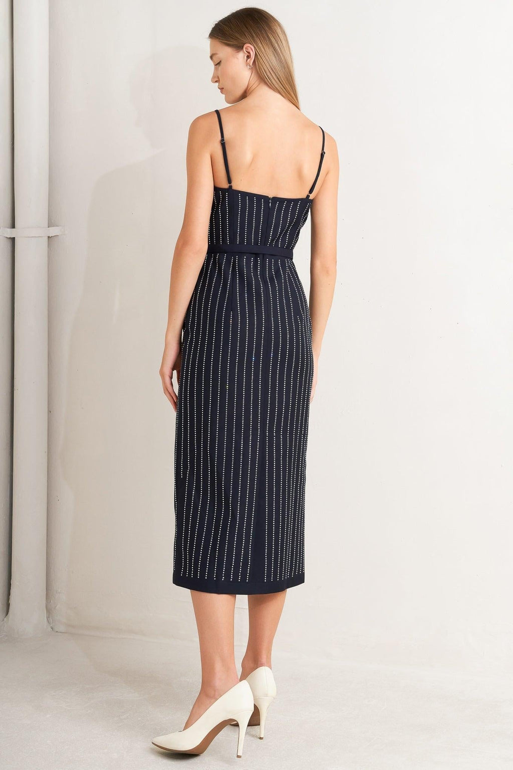 VERTICAL GRACE WOVEN MIDI DRESS Flying Tomato