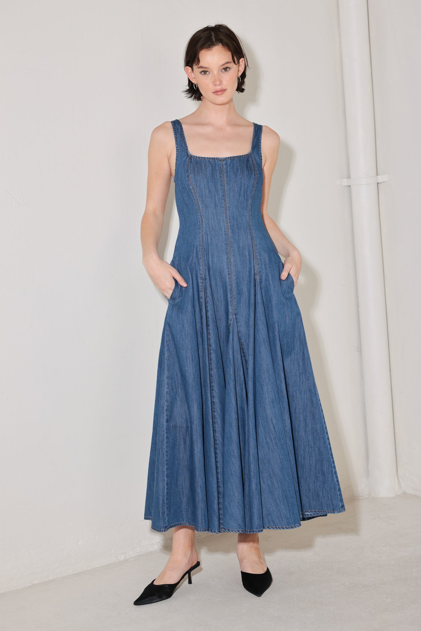 INDIGO SWAY DENIM MIDI DRESS Flying Tomato