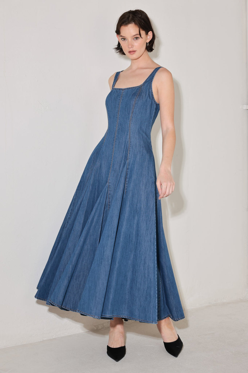 INDIGO SWAY DENIM MIDI DRESS Flying Tomato