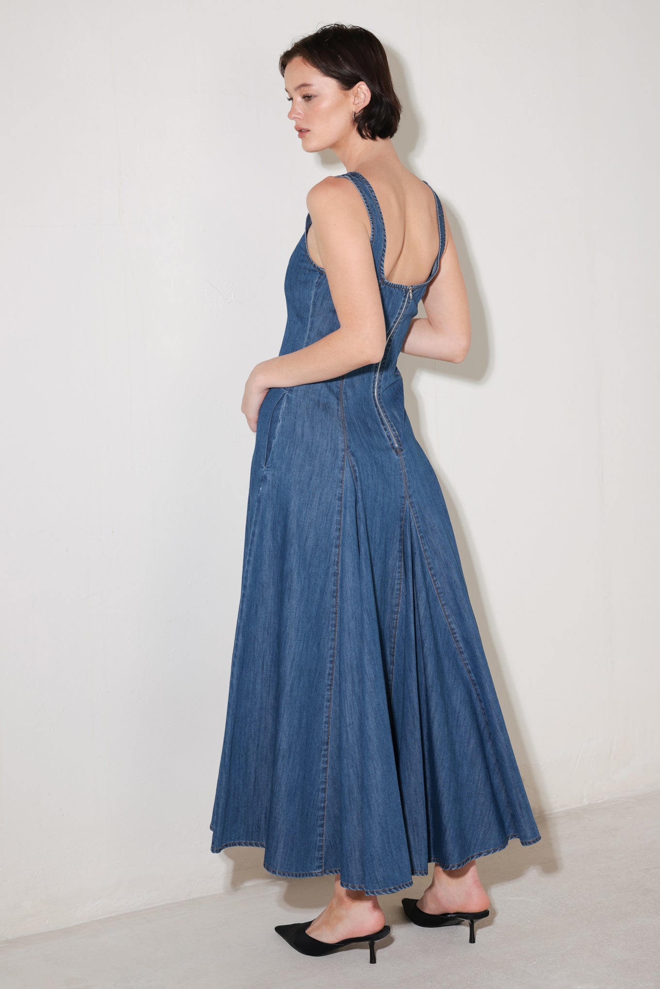 INDIGO SWAY DENIM MIDI DRESS Flying Tomato