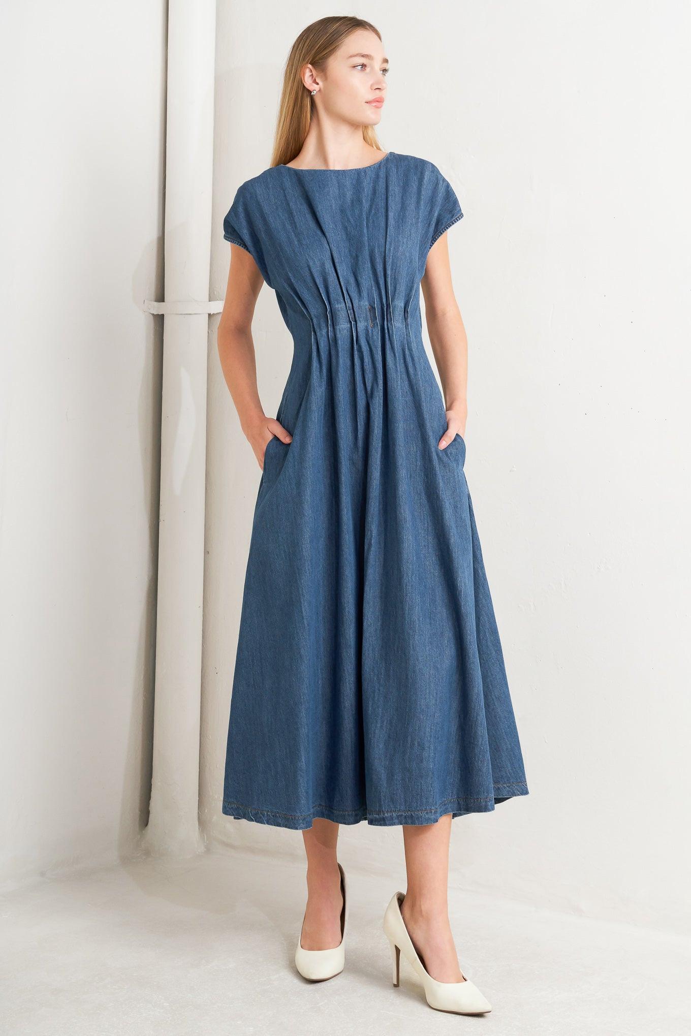 MODERN WORK DENIM MIDI DRESS Flying Tomato