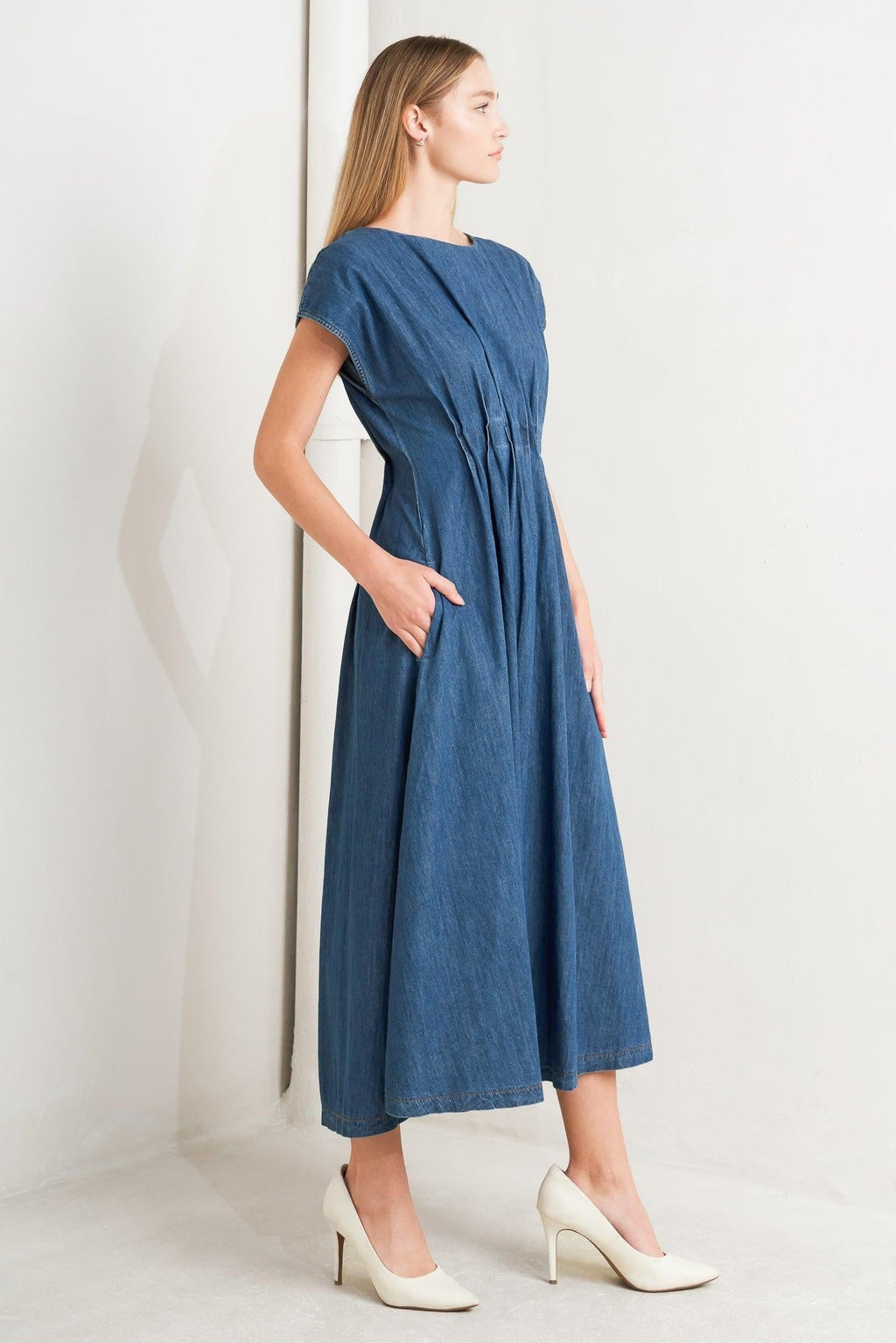 MODERN WORK DENIM MIDI DRESS Flying Tomato