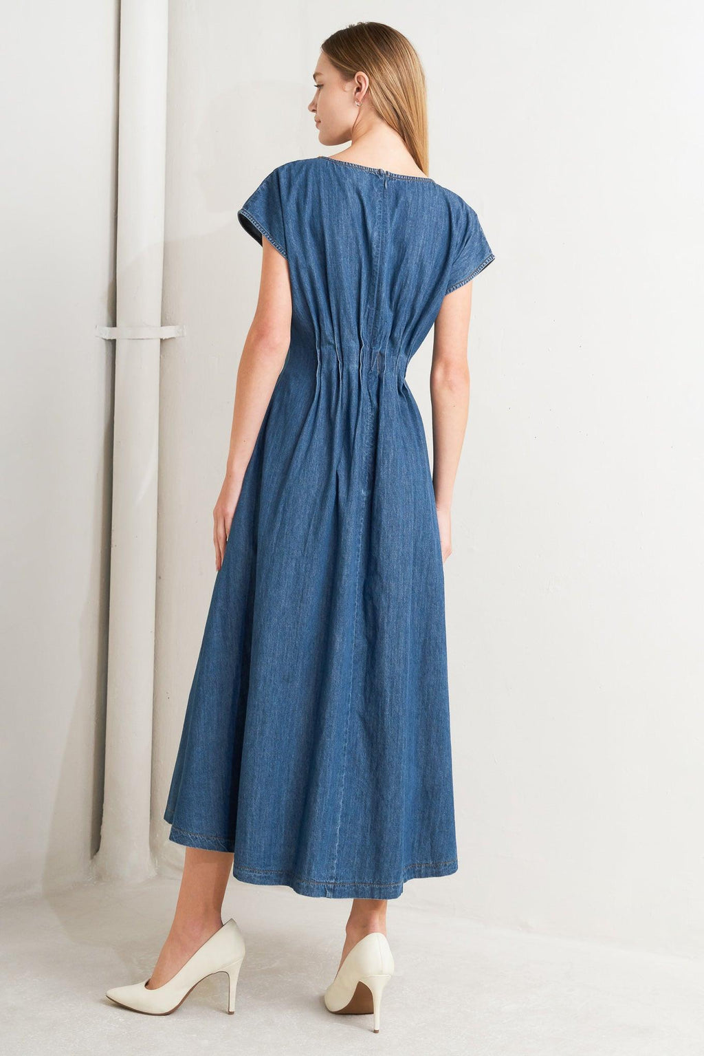 MODERN WORK DENIM MIDI DRESS Flying Tomato