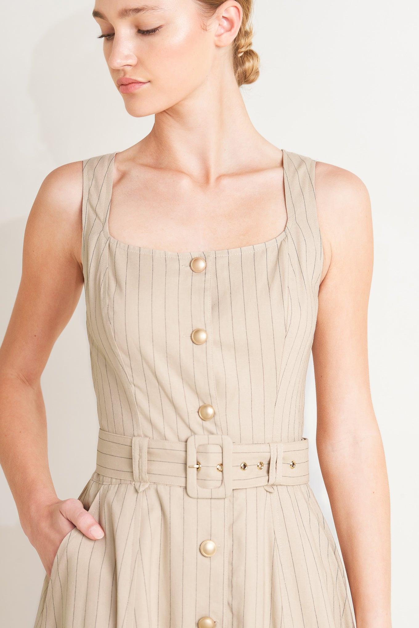 TAILORED IN SUNLIGHT WOVEN MIDI DRESS Flying Tomato