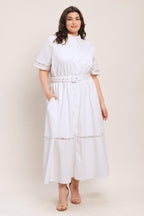 ELEGANT ENCOUNTER WOVEN MIDI DRESS Flying Tomato