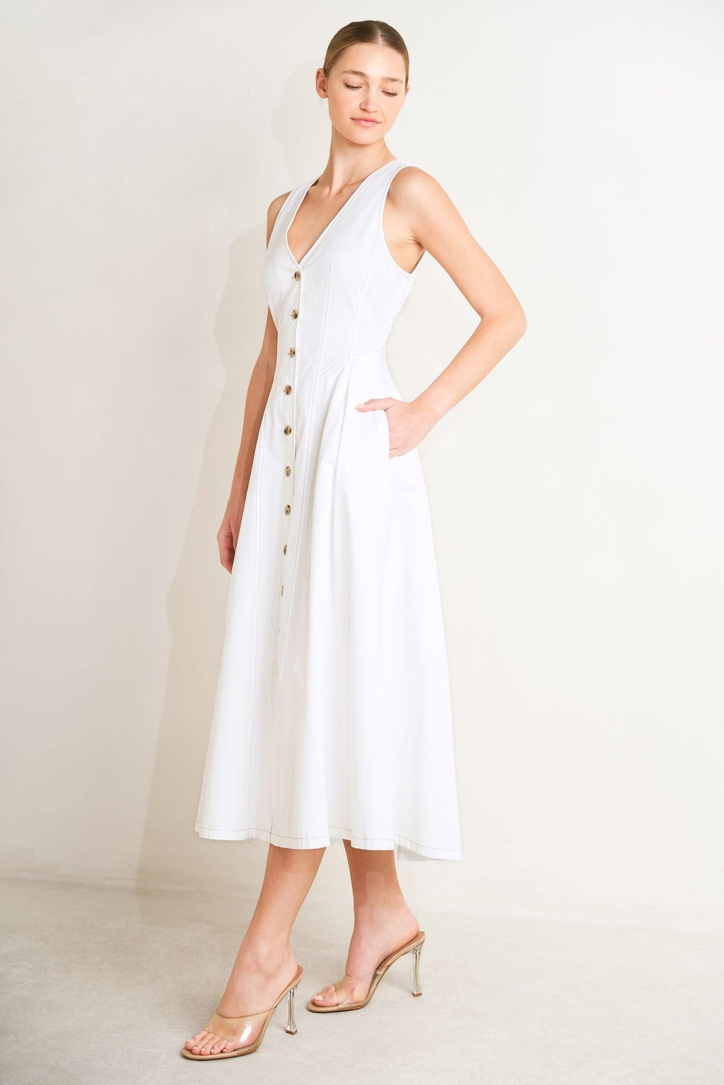 ELEGANTLY YOURS WOVEN MIDI DRESS Flying Tomato