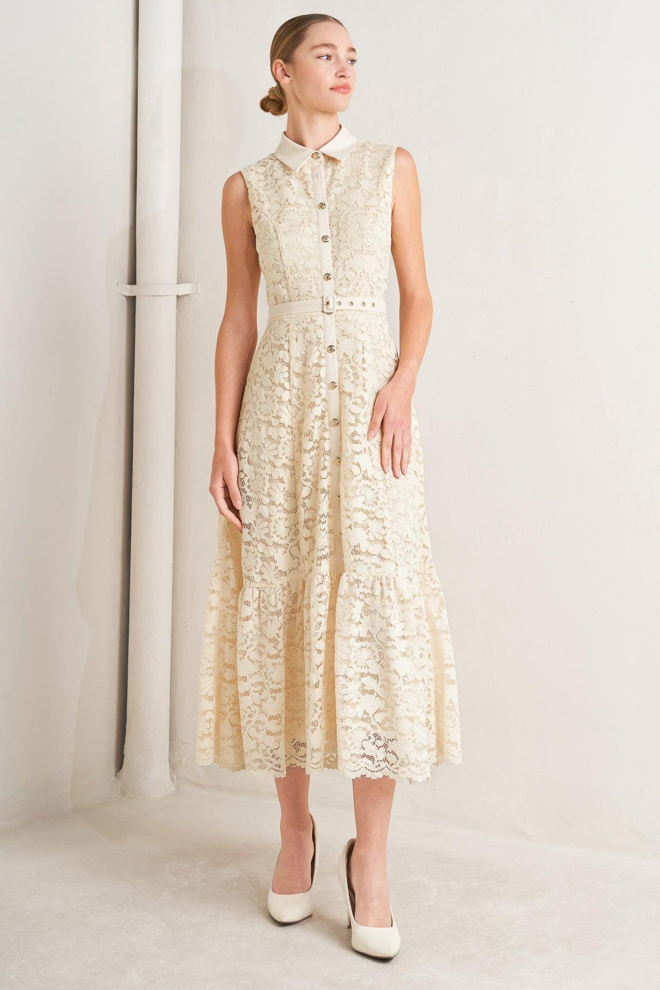 PURELY ROMANTIC WOVEN LACE MIDI DRESS Flying Tomato