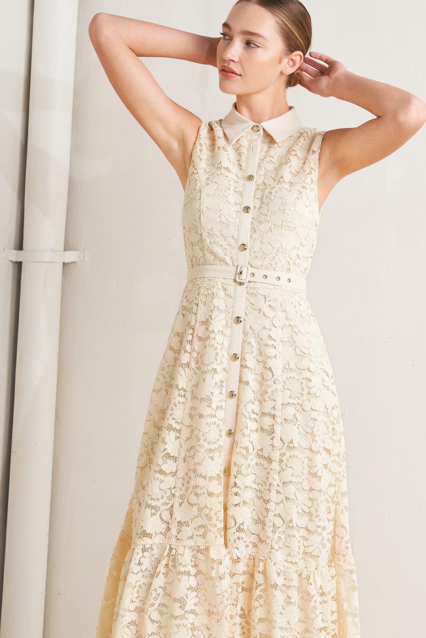 PURELY ROMANTIC WOVEN LACE MIDI DRESS Flying Tomato