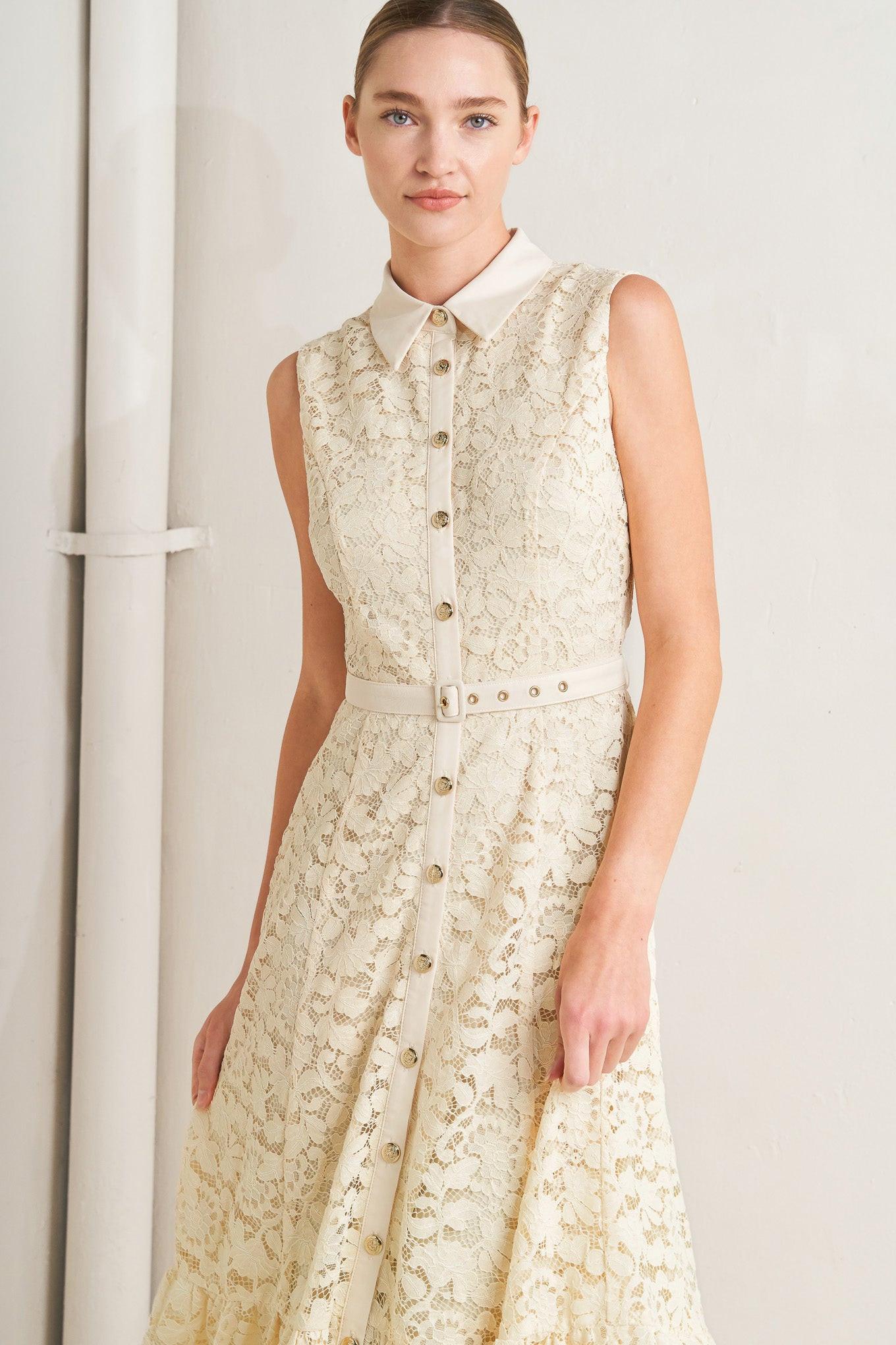 PURELY ROMANTIC WOVEN LACE MIDI DRESS Flying Tomato