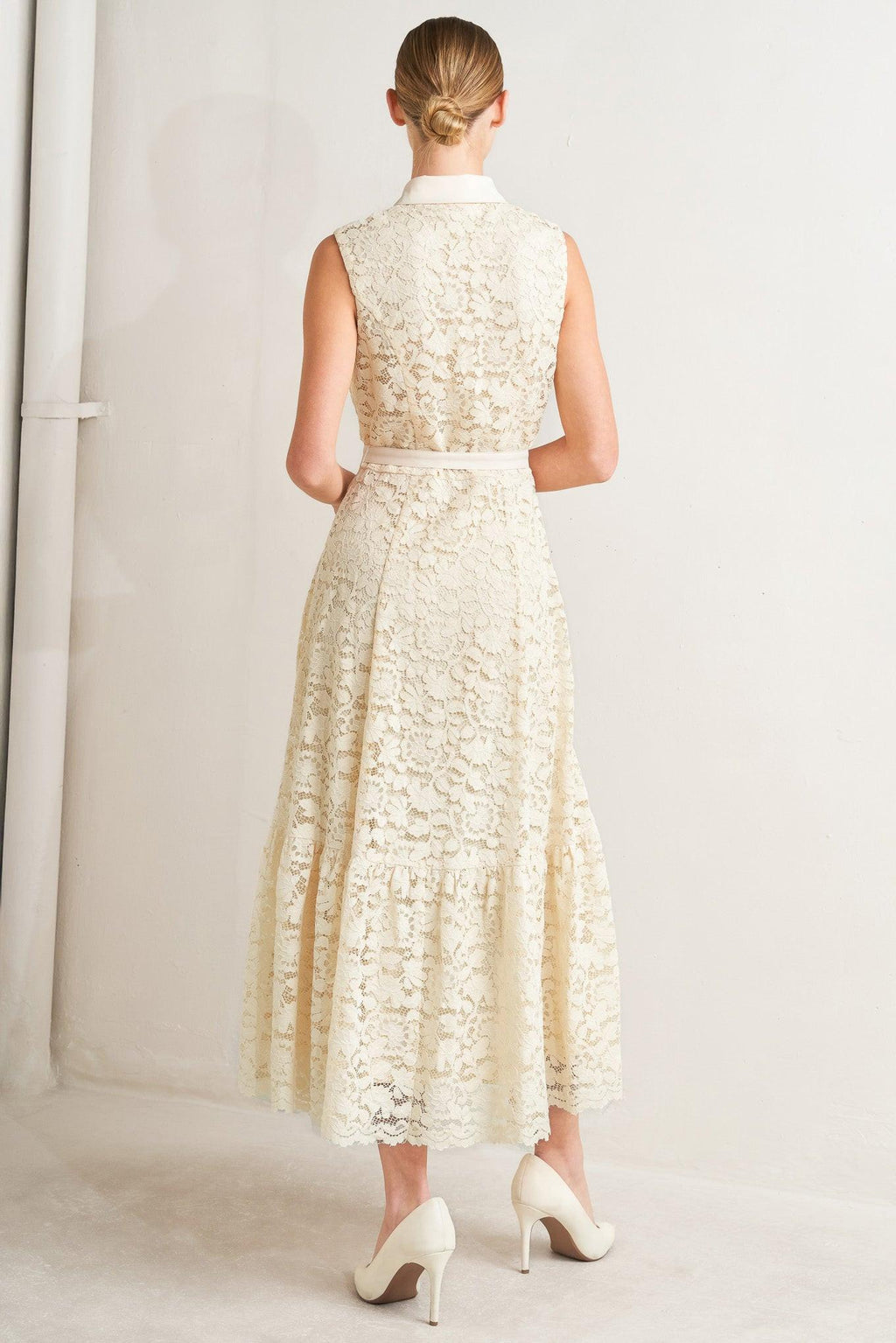 PURELY ROMANTIC WOVEN LACE MIDI DRESS Flying Tomato