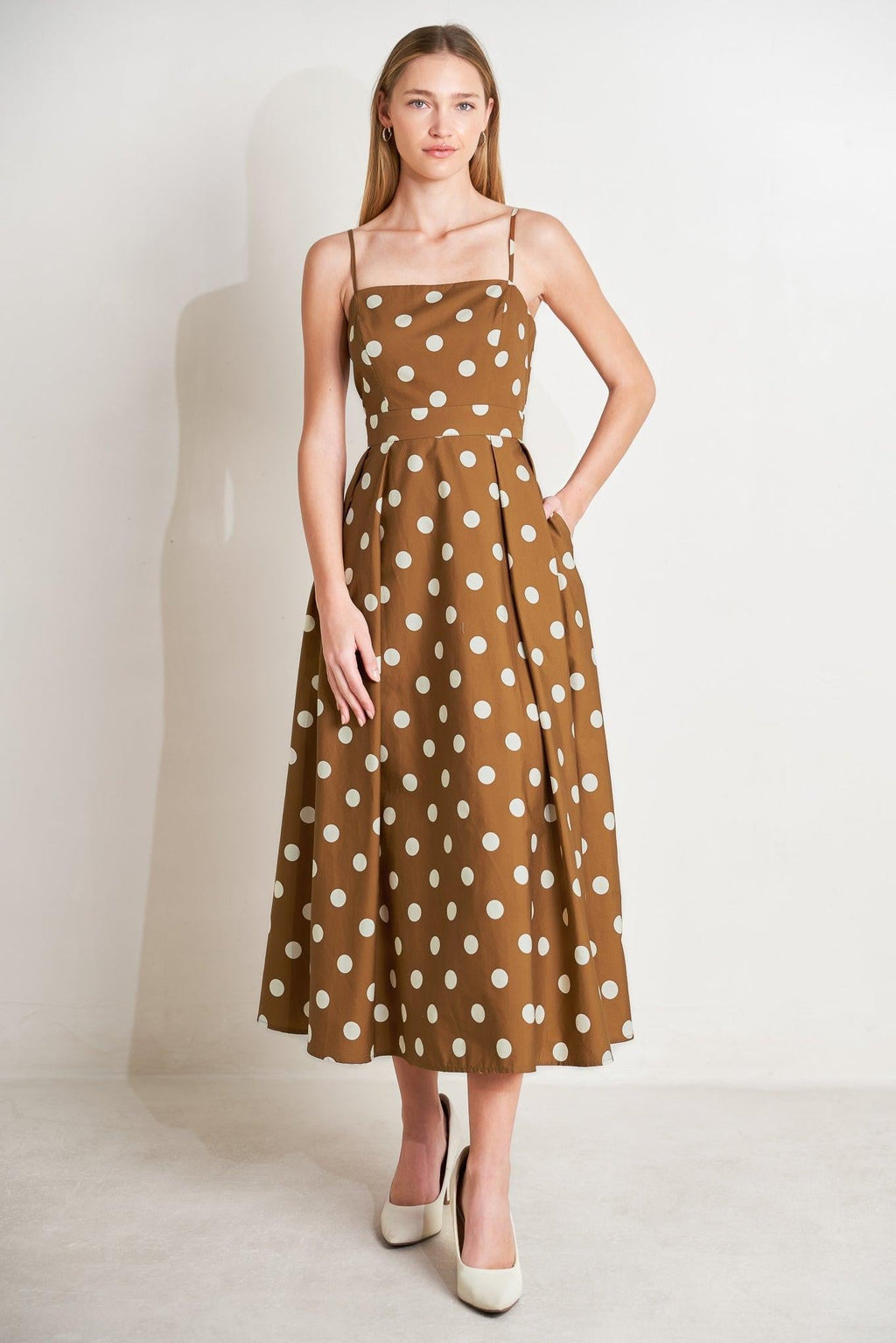 ESPRESSO DOT DREAM WOVEN MIDI DRESS Flying Tomato