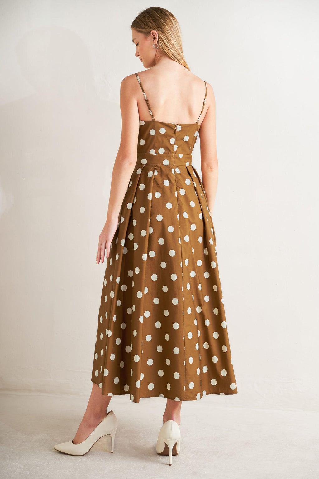 ESPRESSO DOT DREAM WOVEN MIDI DRESS Flying Tomato