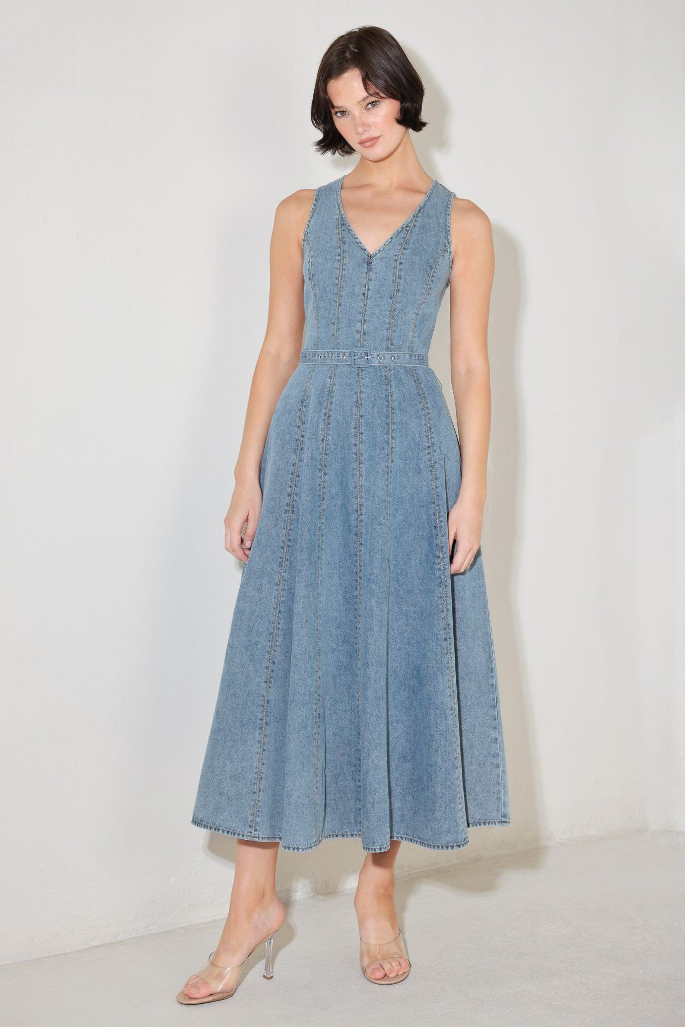 SIMPLY STUNNING DENIM MIDI DRESS Flying Tomato