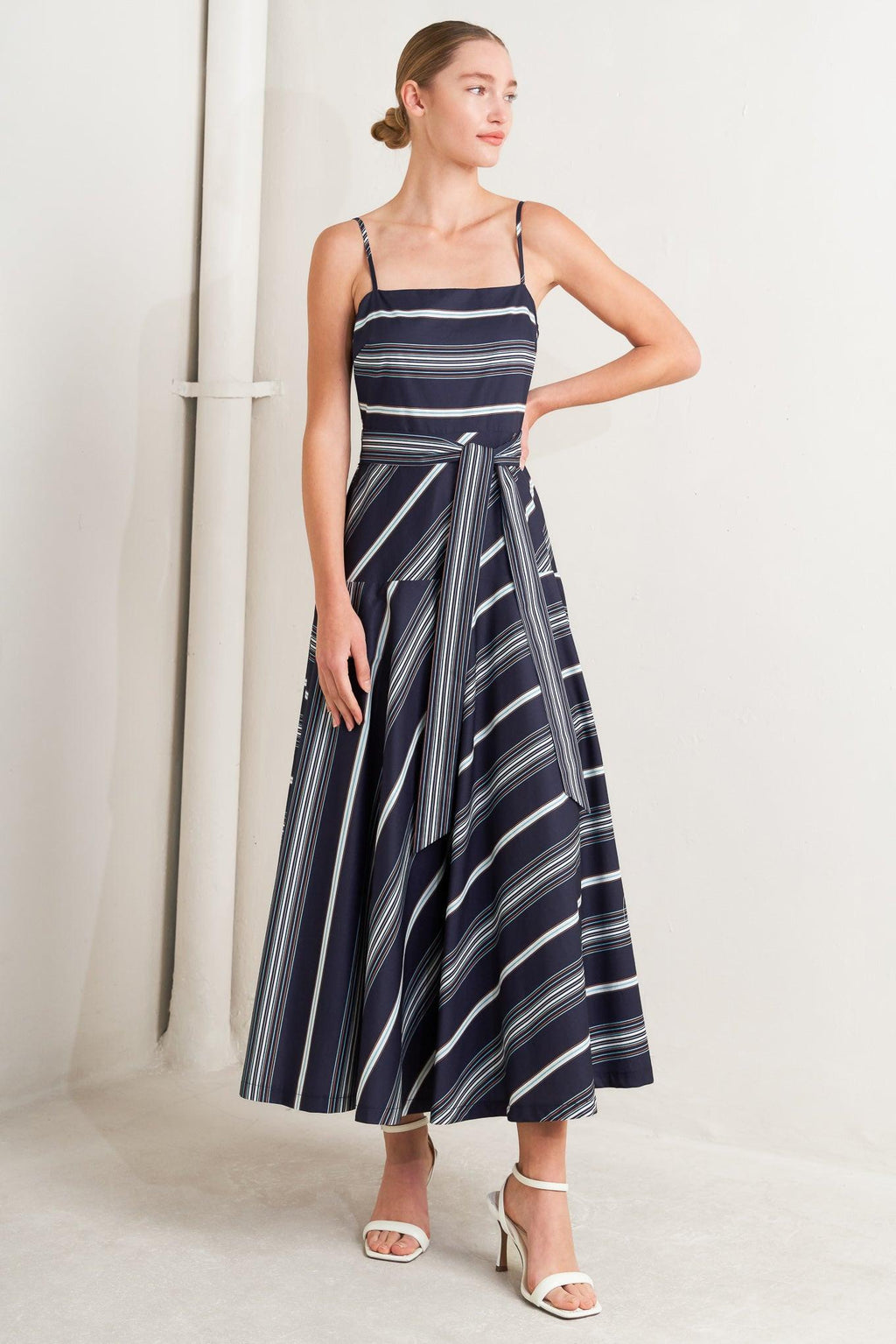 SWEET ESCAPE STRIPE WOVEN MIDI DRESS Flying Tomato