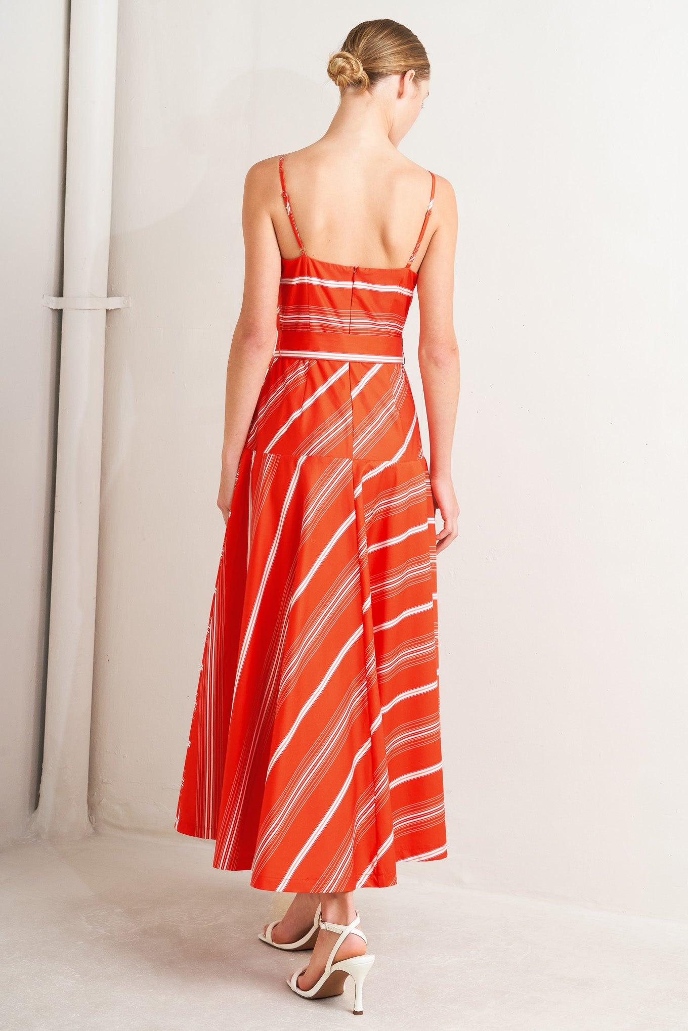 SWEET ESCAPE STRIPE WOVEN MIDI DRESS Flying Tomato