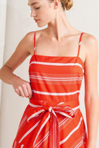 SWEET ESCAPE STRIPE WOVEN MIDI DRESS Flying Tomato