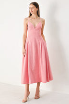 PINK HAZE WOVEN TWILL MIDI DRESS Flying Tomato