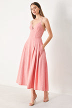 PINK HAZE WOVEN TWILL MIDI DRESS Flying Tomato