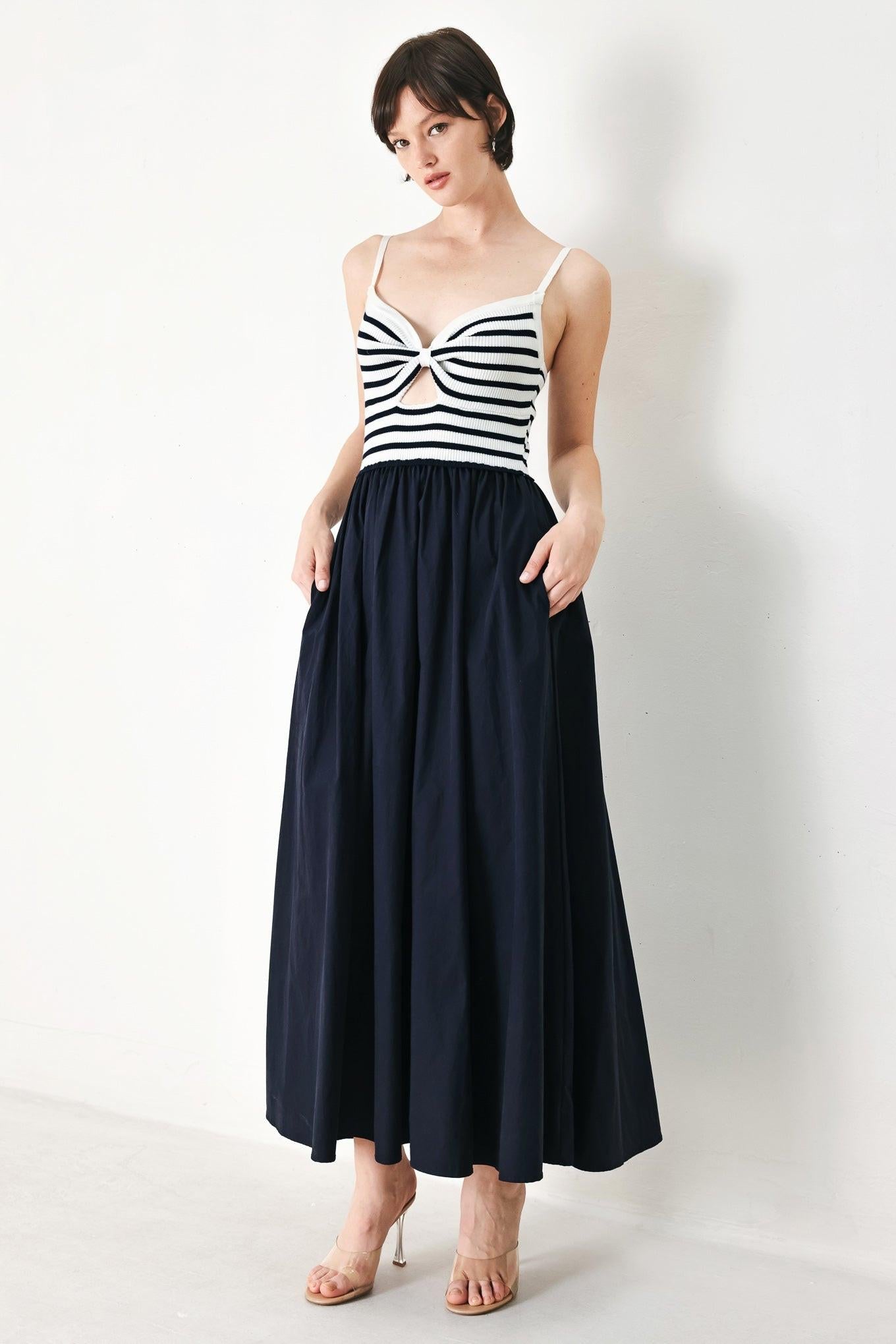 PARIS STRIPE CUTOUT MIDI DRESS Flying Tomato