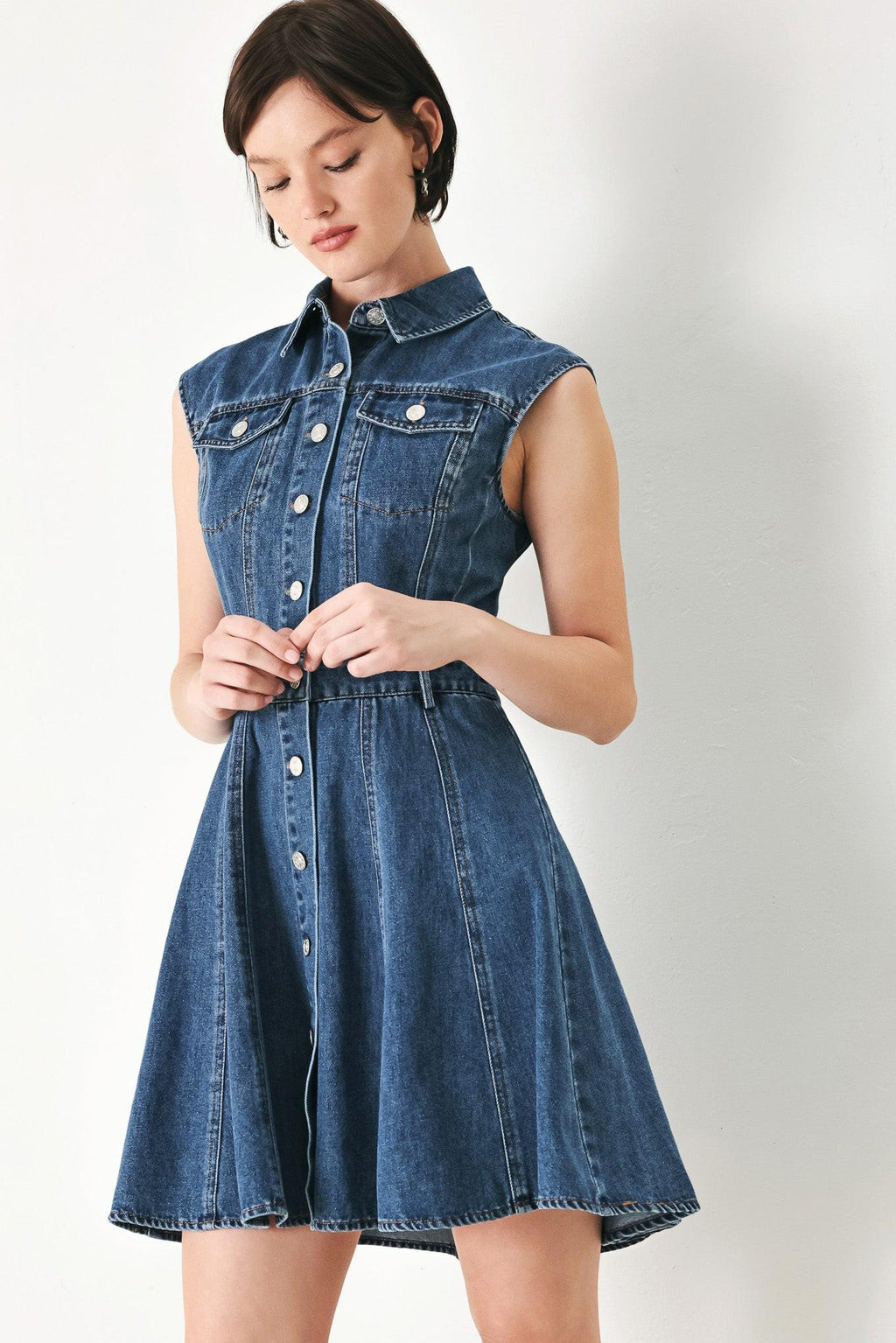 CASUAL GLAM DENIM MINI DRESS Flying Tomato