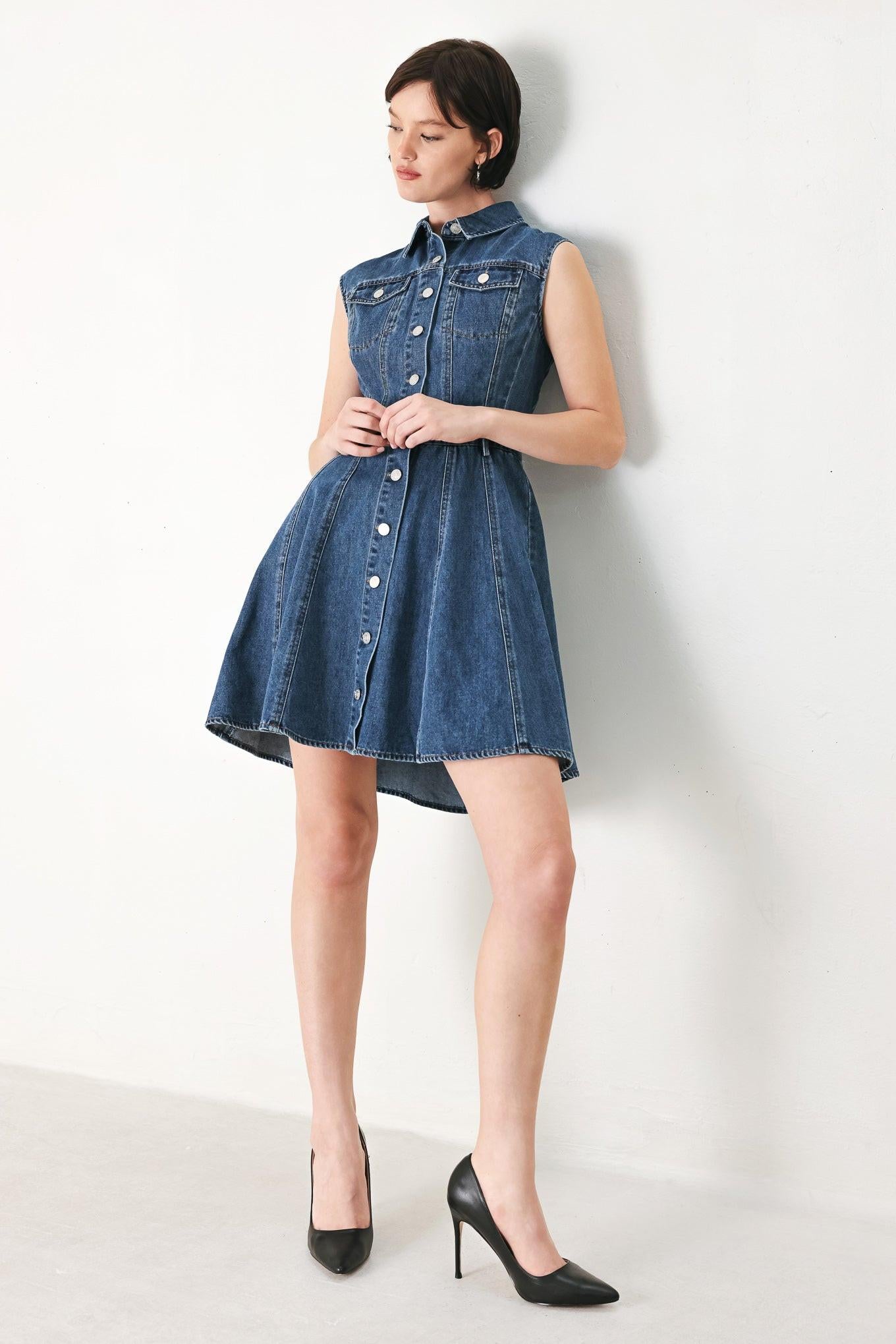 CASUAL GLAM DENIM MINI DRESS Flying Tomato