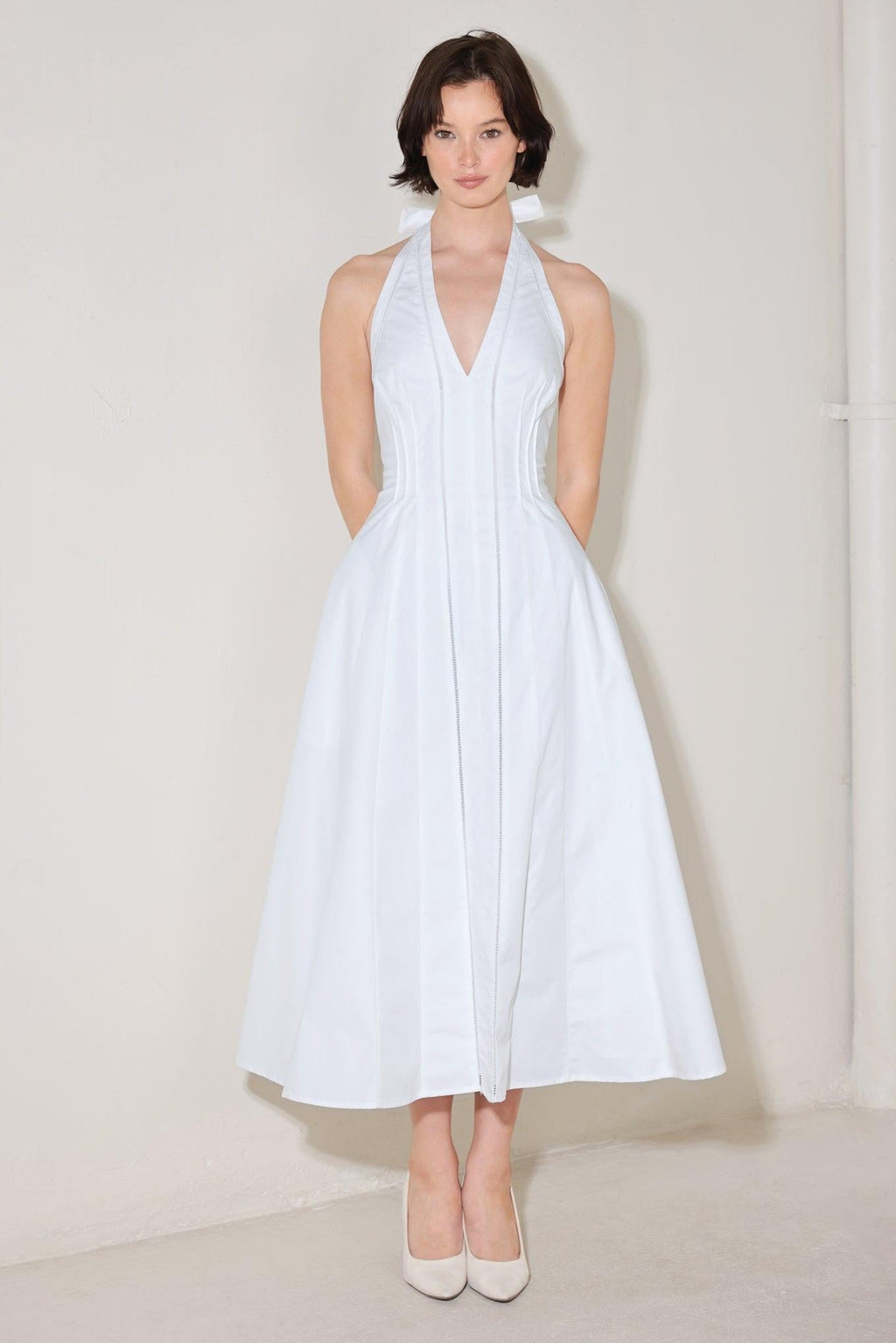 POWDER SKY HALTER WOVEN MIDI DRESS Flying Tomato