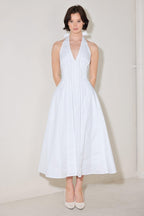 POWDER SKY HALTER WOVEN MIDI DRESS Flying Tomato