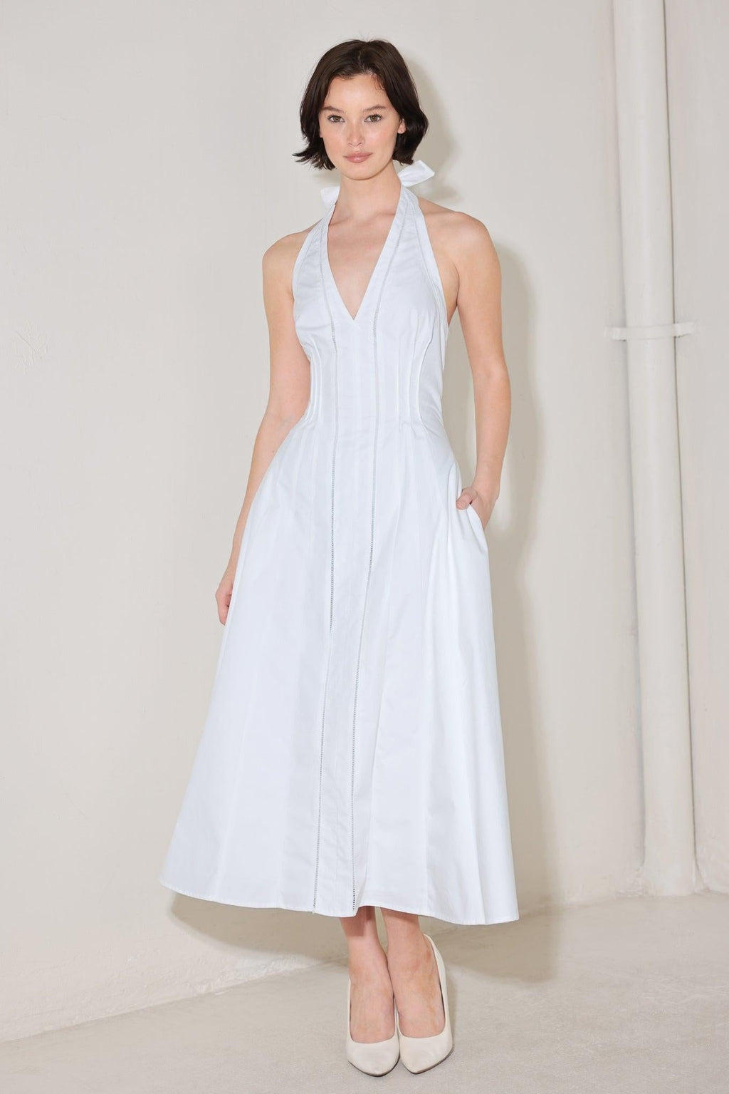 POWDER SKY HALTER WOVEN MIDI DRESS Flying Tomato