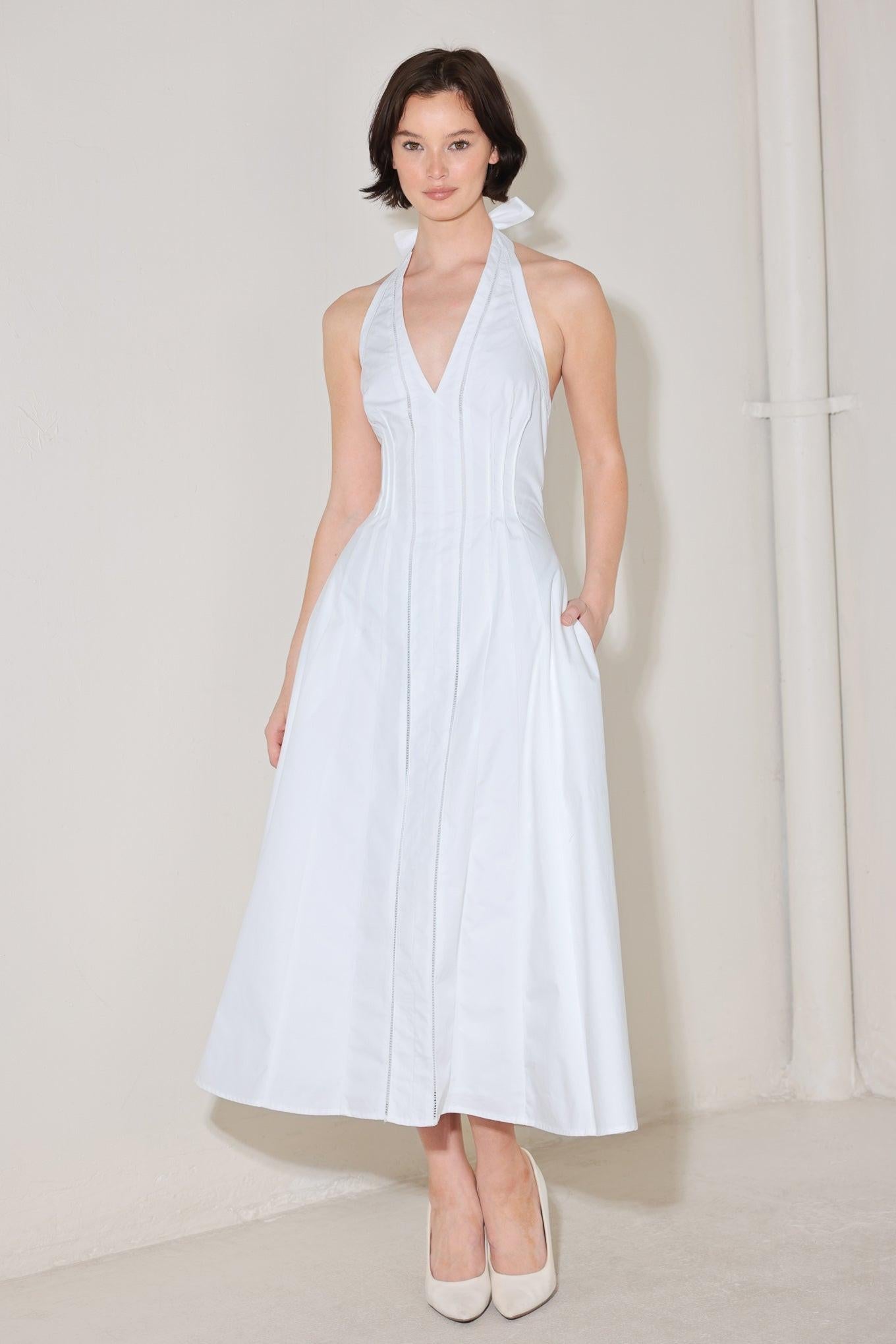 POWDER SKY HALTER WOVEN MIDI DRESS Flying Tomato