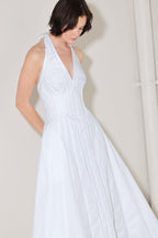POWDER SKY HALTER WOVEN MIDI DRESS Flying Tomato