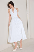 POWDER SKY HALTER WOVEN MIDI DRESS Flying Tomato