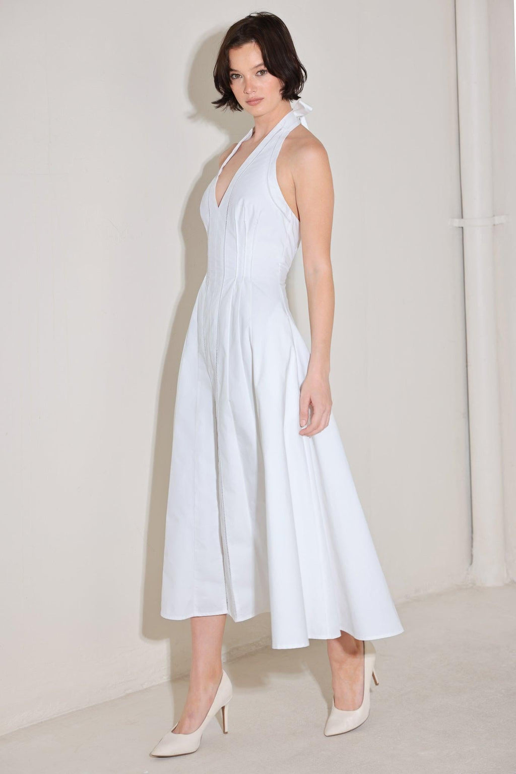 POWDER SKY HALTER WOVEN MIDI DRESS Flying Tomato