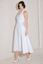 POWDER SKY HALTER WOVEN MIDI DRESS Flying Tomato