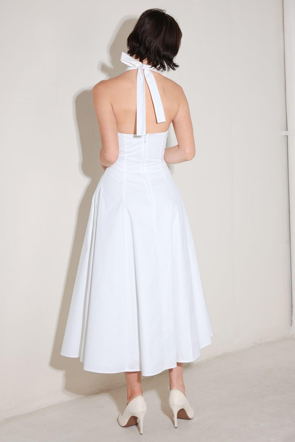 POWDER SKY HALTER WOVEN MIDI DRESS Flying Tomato