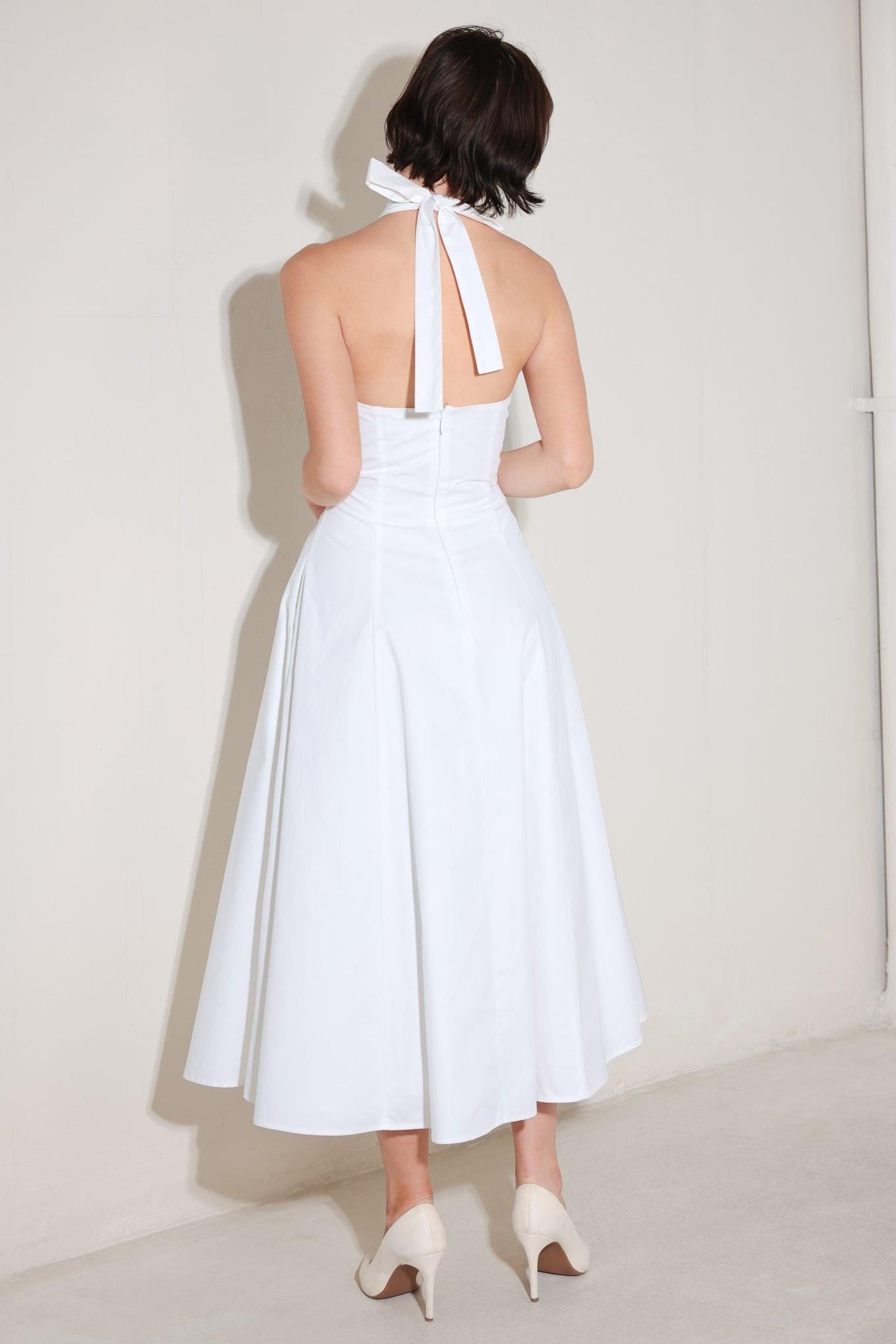 POWDER SKY HALTER WOVEN MIDI DRESS Flying Tomato