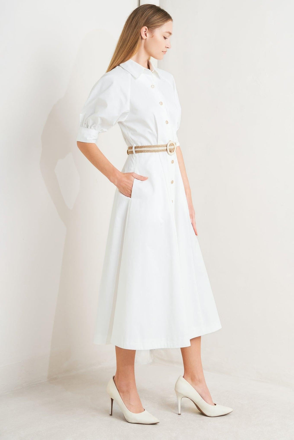 RELAXED TAILOR WOVEN MIDI DRESS Flying Tomato
