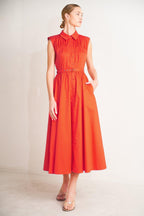 RUNWAY READY SCARLET WOVEN MIDI DRESS Flying Tomato