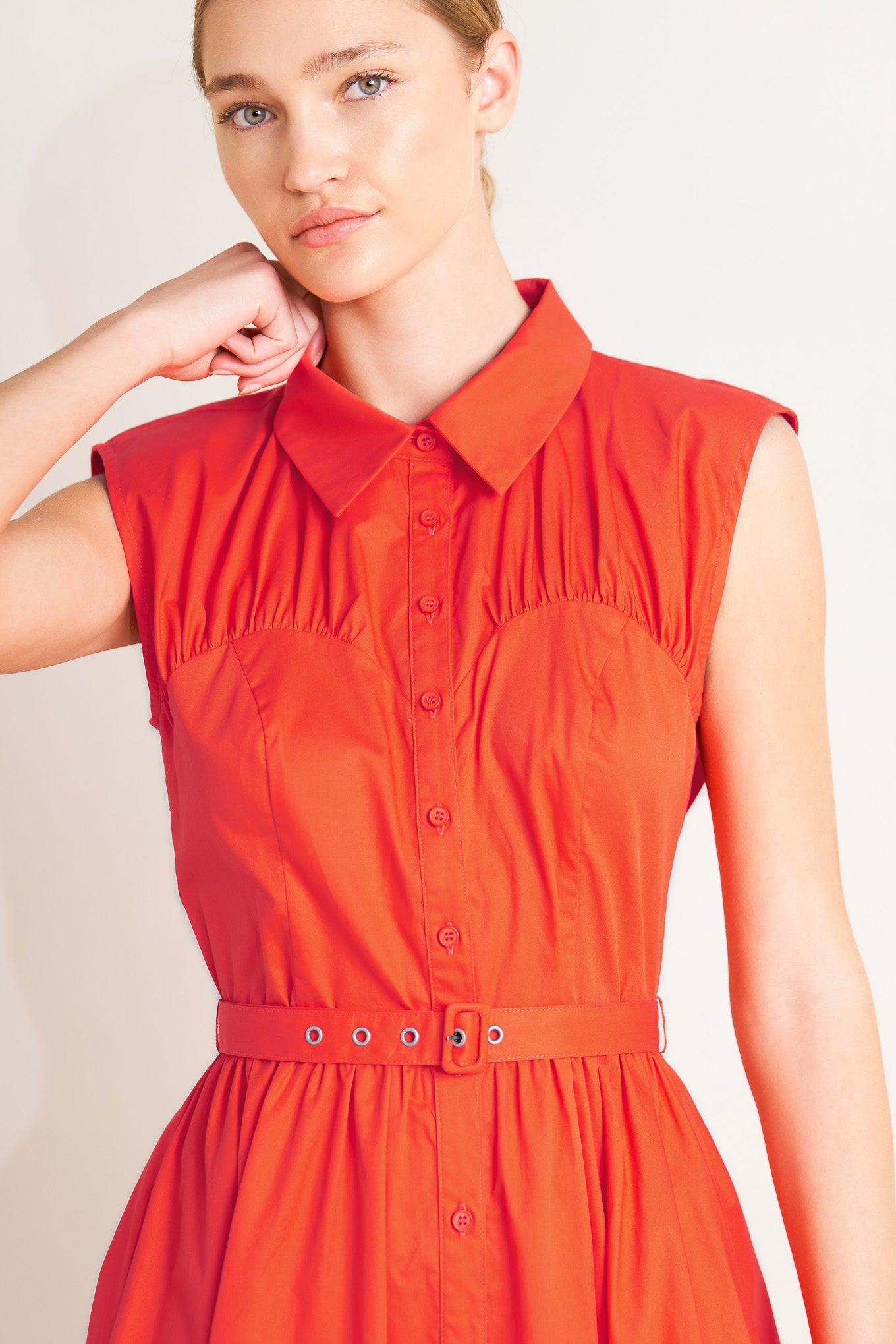 RUNWAY READY SCARLET WOVEN MIDI DRESS Flying Tomato